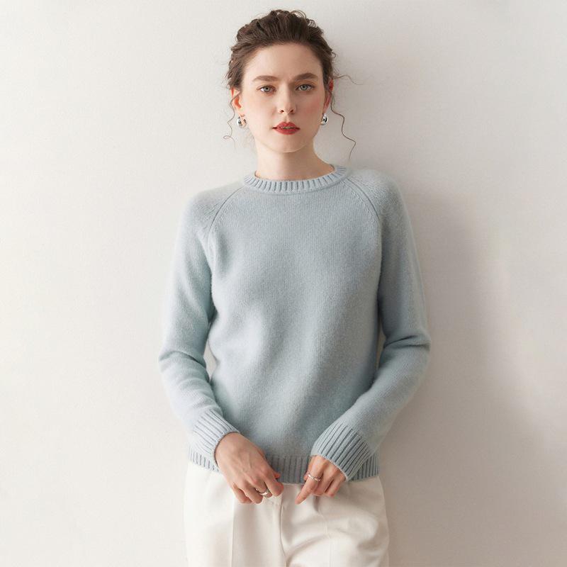 Women's Thick Three-Strand Cashmere Drop-Shoulder Sweater - 2025 Autumn/Winter Collection, Round Neck Base Layer Top