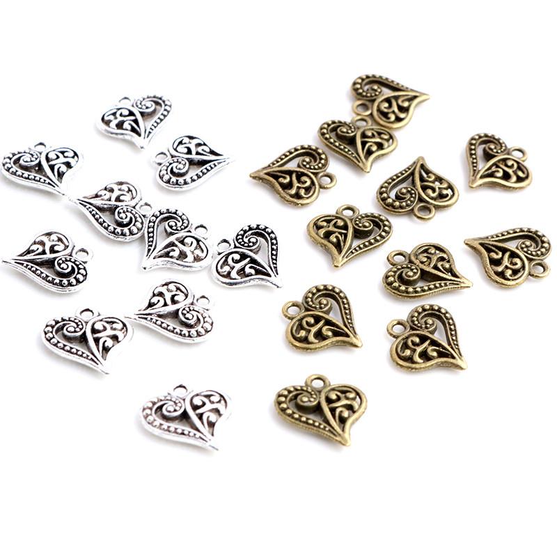 Charms Hollow Lovely Heart 15x14mm Antique Making Pendant fit,Vintage Tibetan Bronze Silver color,DIY Handmade Jewelry