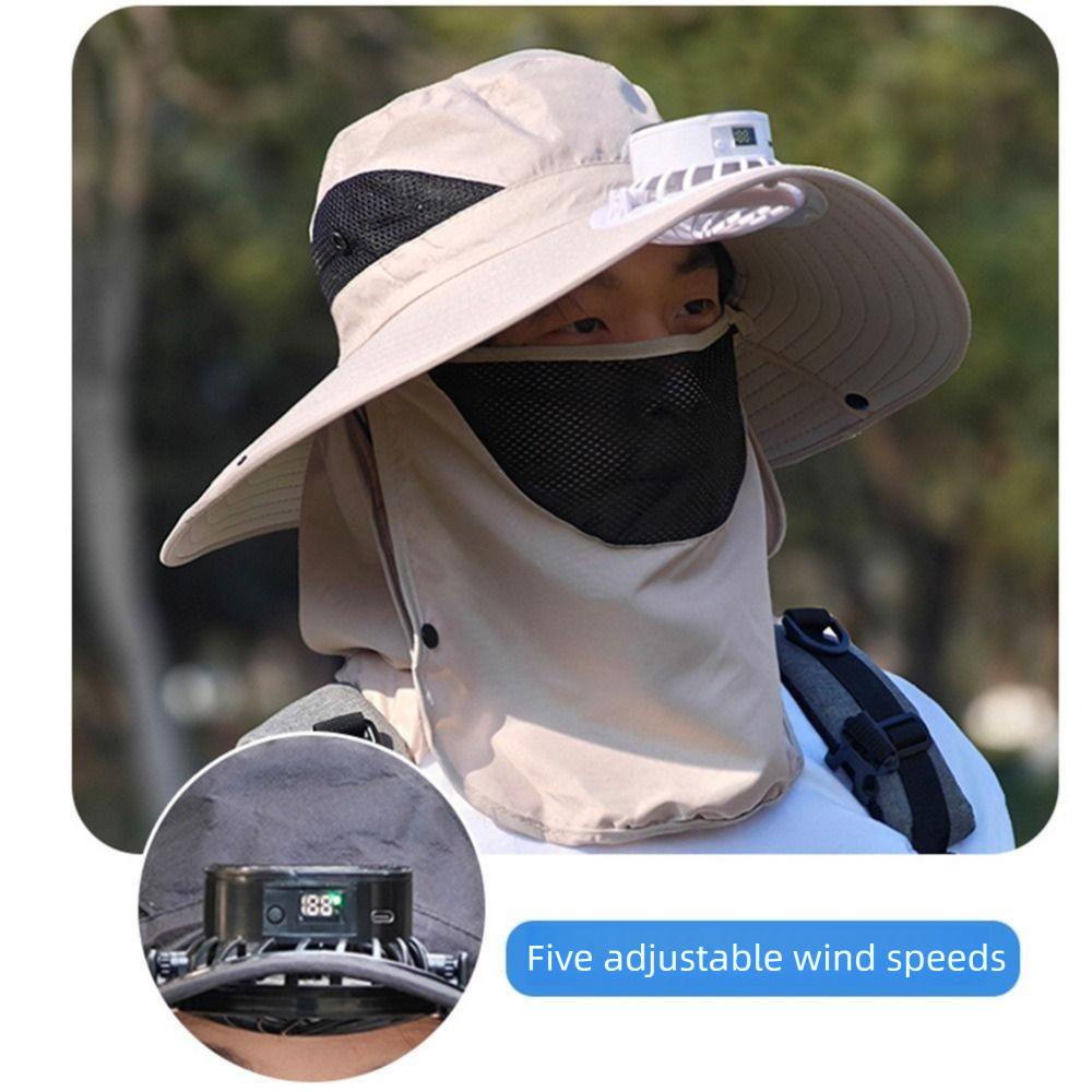 Neck Protection Sun Hat with Solar Fan Digital Display Screen Face Cover Bucket Hat  Hiking