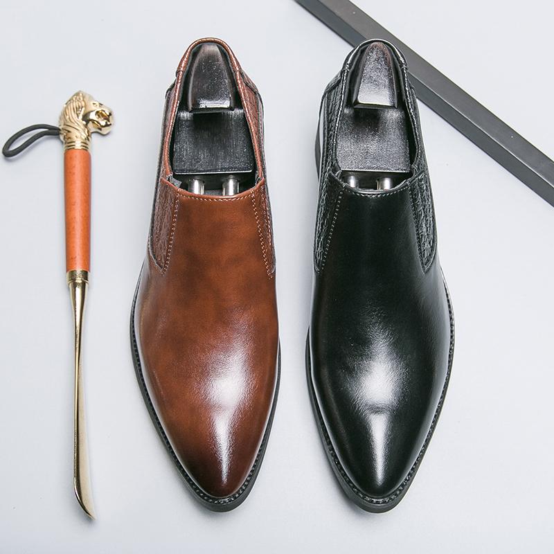 Luxury Brand Men's Banquet Dress Shoes High-end Pointed Office Business Shoes Men's Glossy Leather Shoes Wear-resistant Non Slip