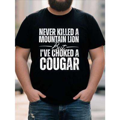 European Sizes Plus Size Men's  T-Shirt - Funny Sarcastic Graphic Print, Soft Breathable Regular Fit Short Sleeve Tee for Outdoor Enthusiasts
