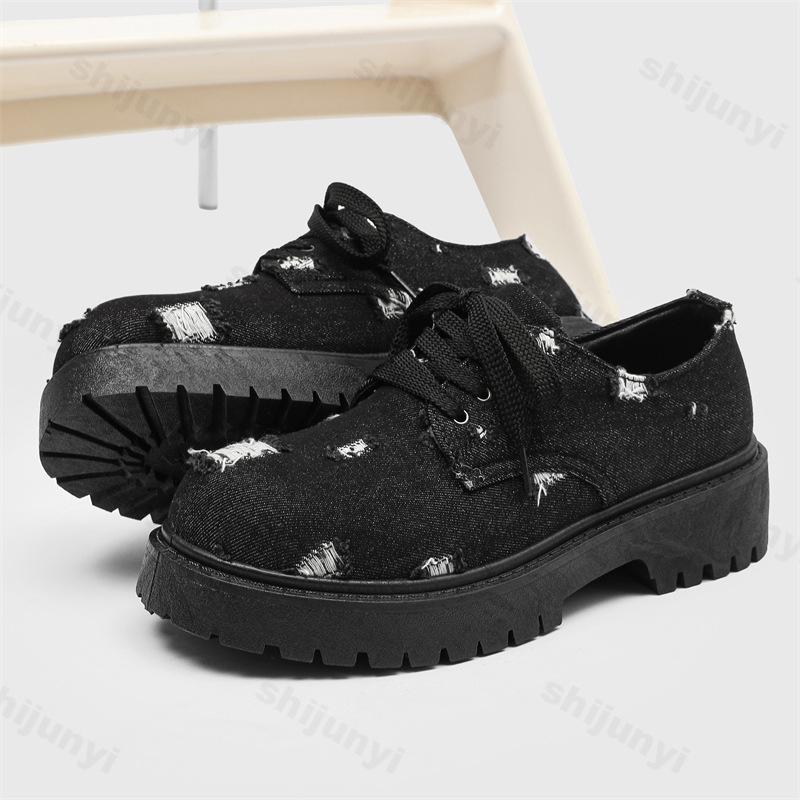 

Мода 2025 Новый Стиль Нишевый Дизайн Ботинки Деним Низкий Верх Тканевая Обувь Ретро Толстая Подошва Увеличение Роста Удобные Модные Тренд Кроссовки 39 чёрный