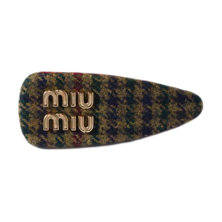 

Miu Miu Houndstooth Pattern Wool Hair Clip Women accessories Moss-Green 5IF0922IEPF0244 Tundra Green