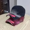 American Retro Distressed Soft-top Baseball Cap for Women with Holes and Widened Brim To Make the Face Appear Smaller, Deep Crown, Large Head