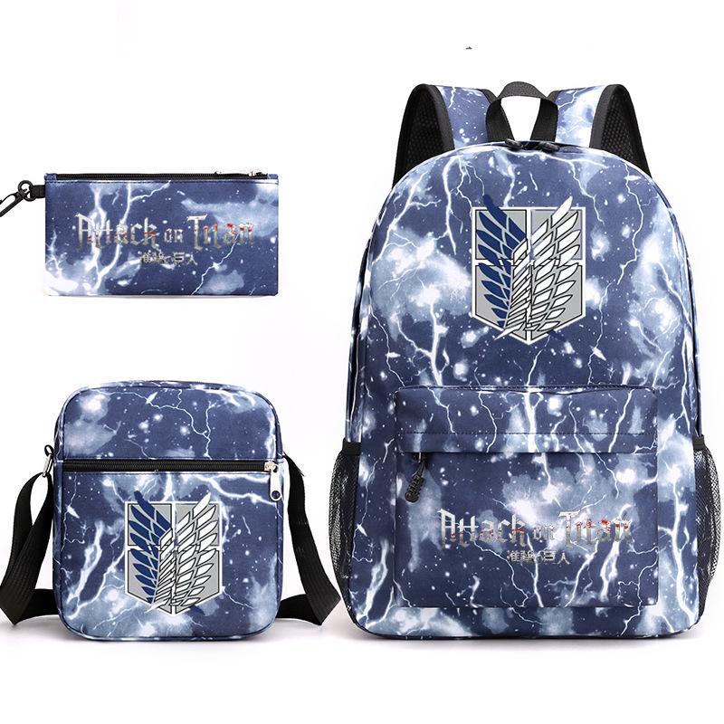 Attack On Titan Attackontitan Backpack Shoulder Pencil Case Three-Piece Oxford Cloth Student School Bag One size fits all