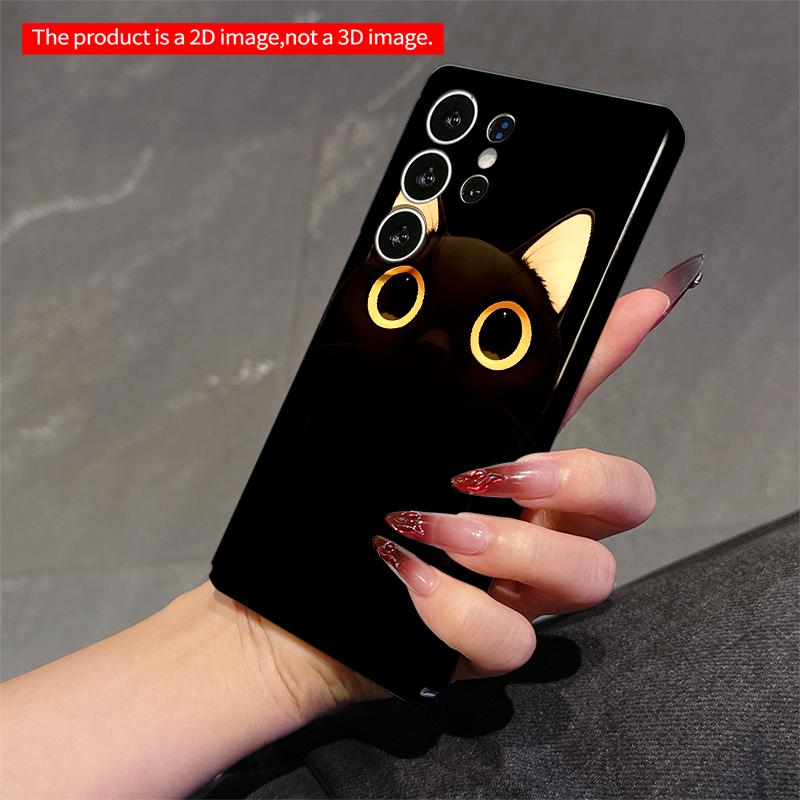 2DFlat Samsung Phone Case Glowing Eyes Black Cat Phone Case Applicable To Galaxy S23 S24 S25ULTRA S26 A12 A14 A15 A16 A54 A55