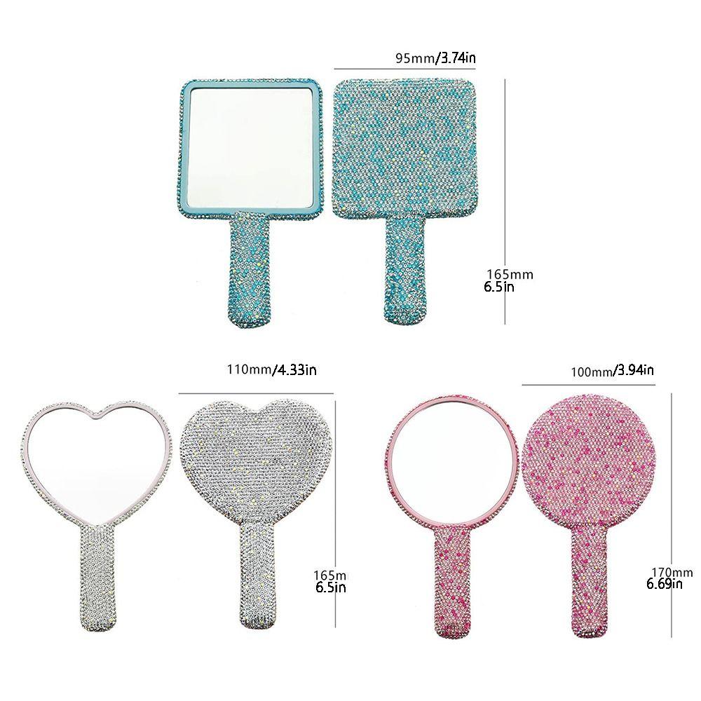 Shiny Love Heart Mirror Rhinestone Hand Cosmetic Mirror Sweet Handheld Makeup Mirror Girl
