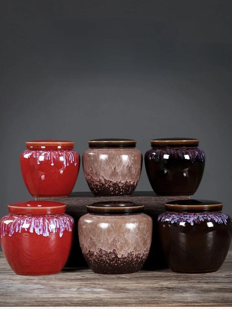 Ceramic Tea Lid Sealed Glaze Jar Storage Kitchen Grain Decoration