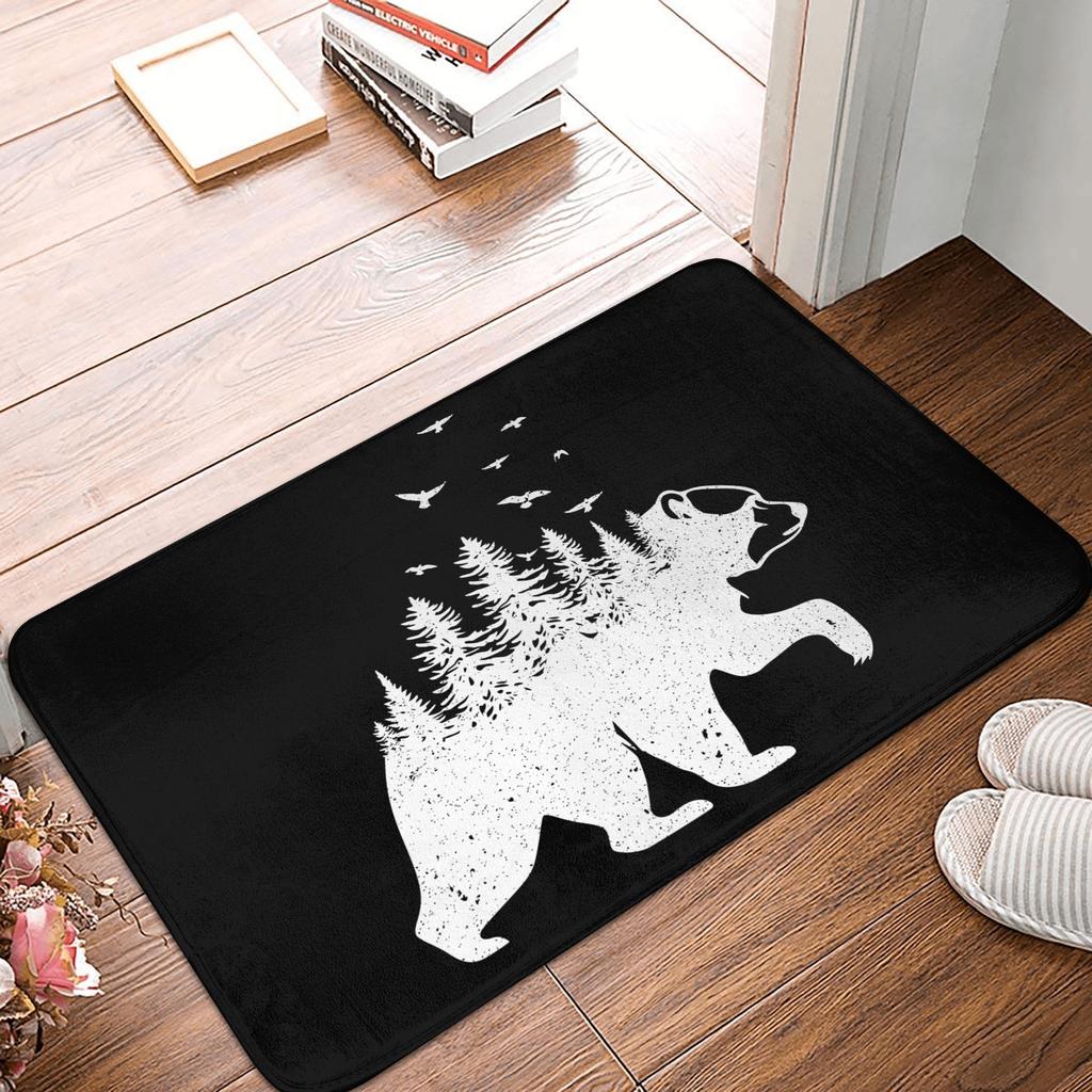Grizzly Bear Landscape Front Door Mat Anti-Slip Outdoor Quick Dry Forest Spirit Animal Doormat Bedroom Entrance Rug Carpet