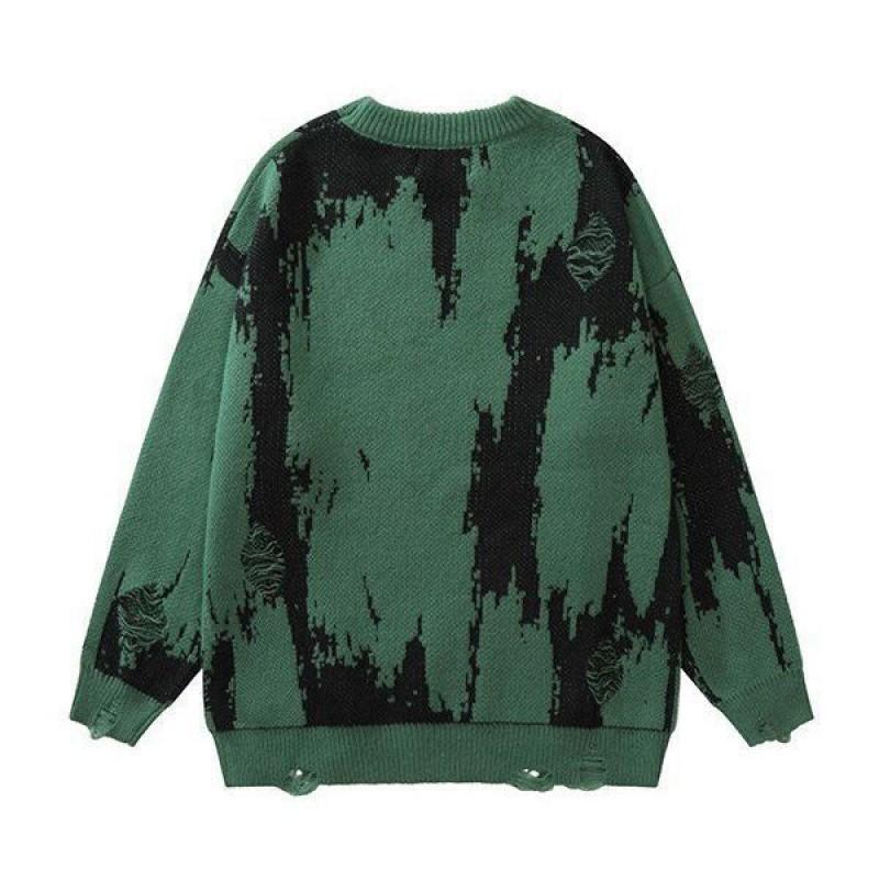 Womens Oversized Winter Knit Sweater Abstract Color Block Streetwear Pullover