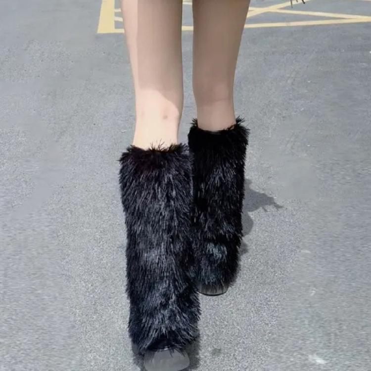 Furry Leg Warmers Winter Wear for Everyday Outfits Festivals Women Colorful Fuzzy Plush Boot Cuffs Footless Calf Socks