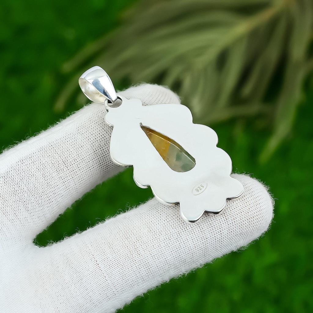 Sterling Silver Pear Natural Golden Rutile Ethnic Daughter Unique New Pendant