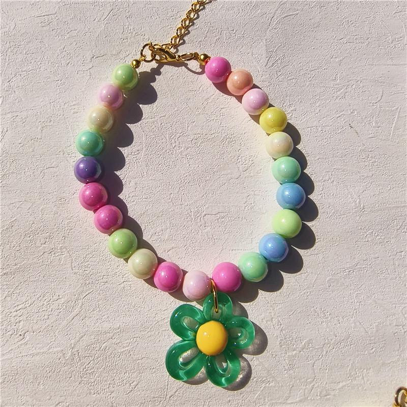 Handmade Color Beaded Pet Necklace Cute Flower Accessories Acrylic Cat and Dog Accessories Princess Style Decorative Collar