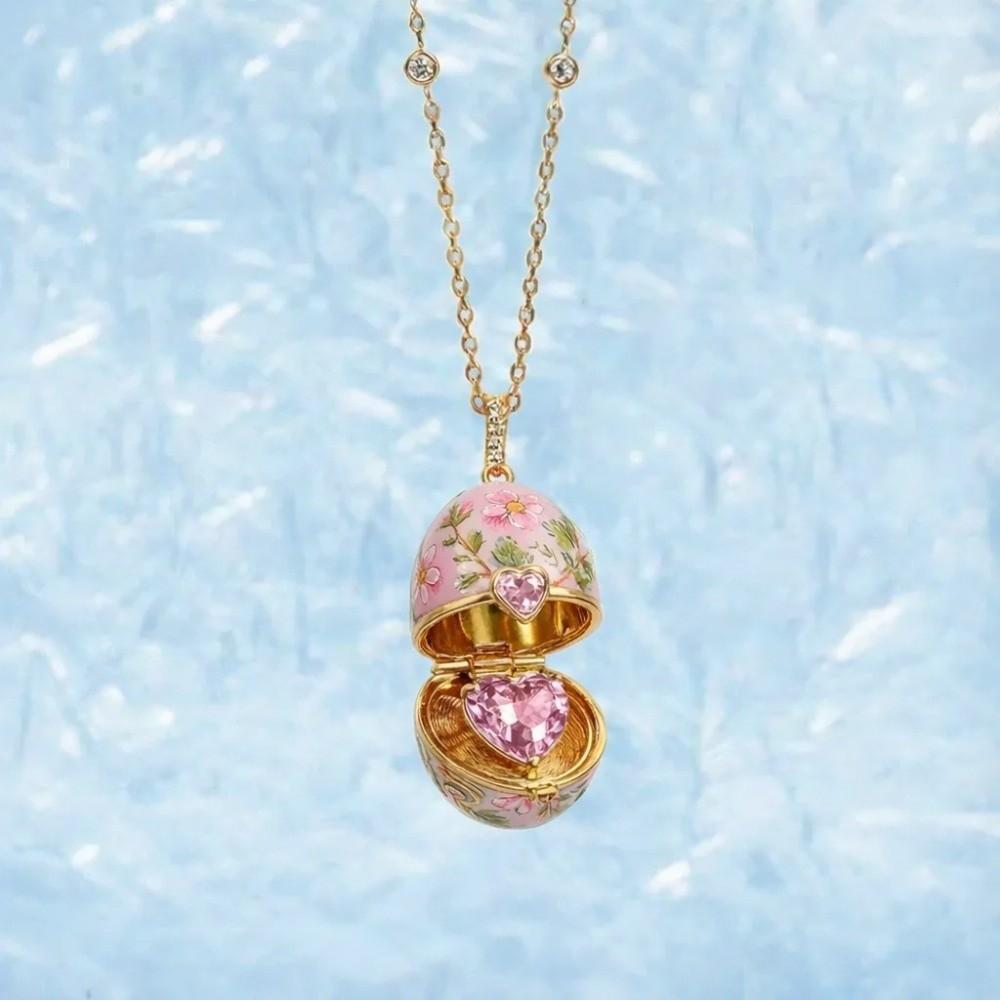 Flower Opening Chain Choker Surprise Heart Clavicle Chain Enamel Egg Necklace Gift for Friends Mom
