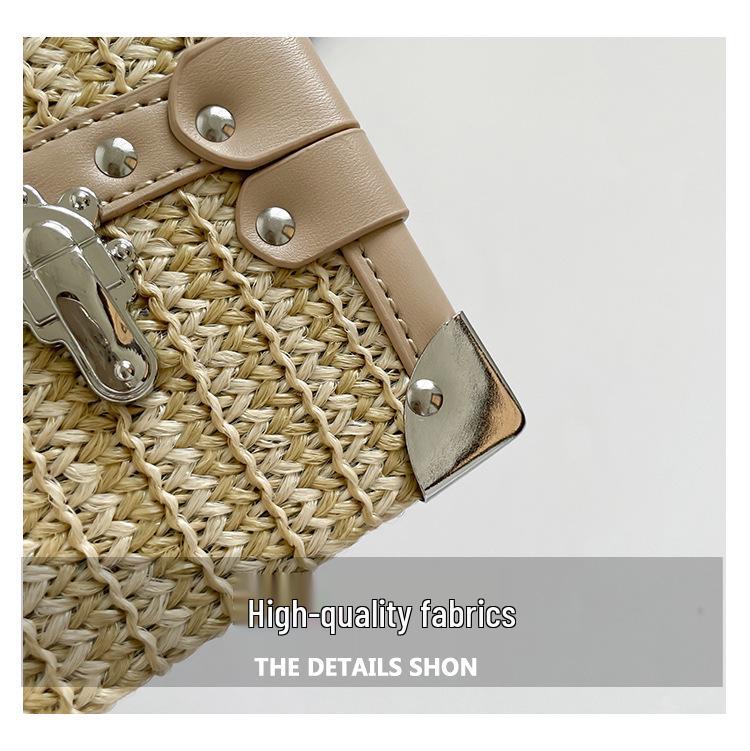 2025 Fashion Rivet Woven Straw Handbag - Versatile Trendy Shoulder & Crossbody Beach Bag