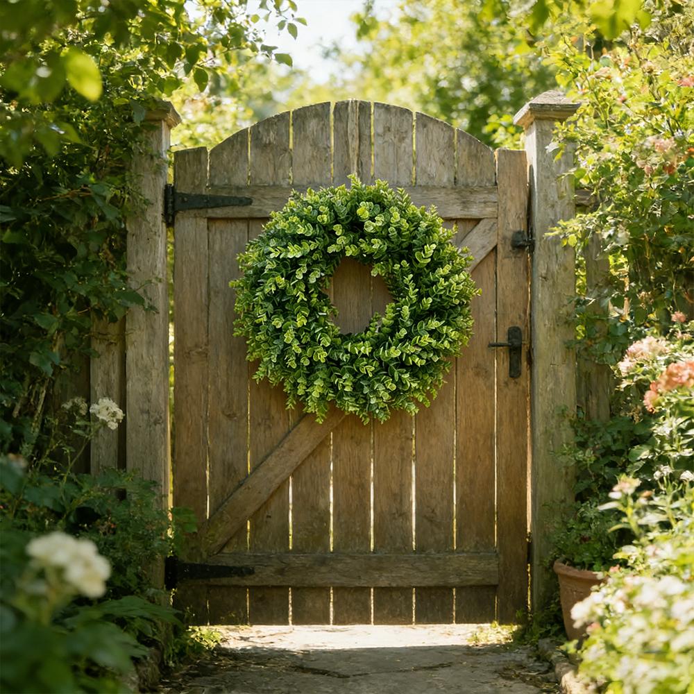 2pcs 20cm Artificial Eucalyptu Wreaths Spring Summer Round Faux Greenery Wreath for Wall Window Rustic Home Outdoor Indoor Decor