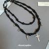 Meier Y2k glass beaded cross pendant necklace - dark aesthetic, unique design, choker style