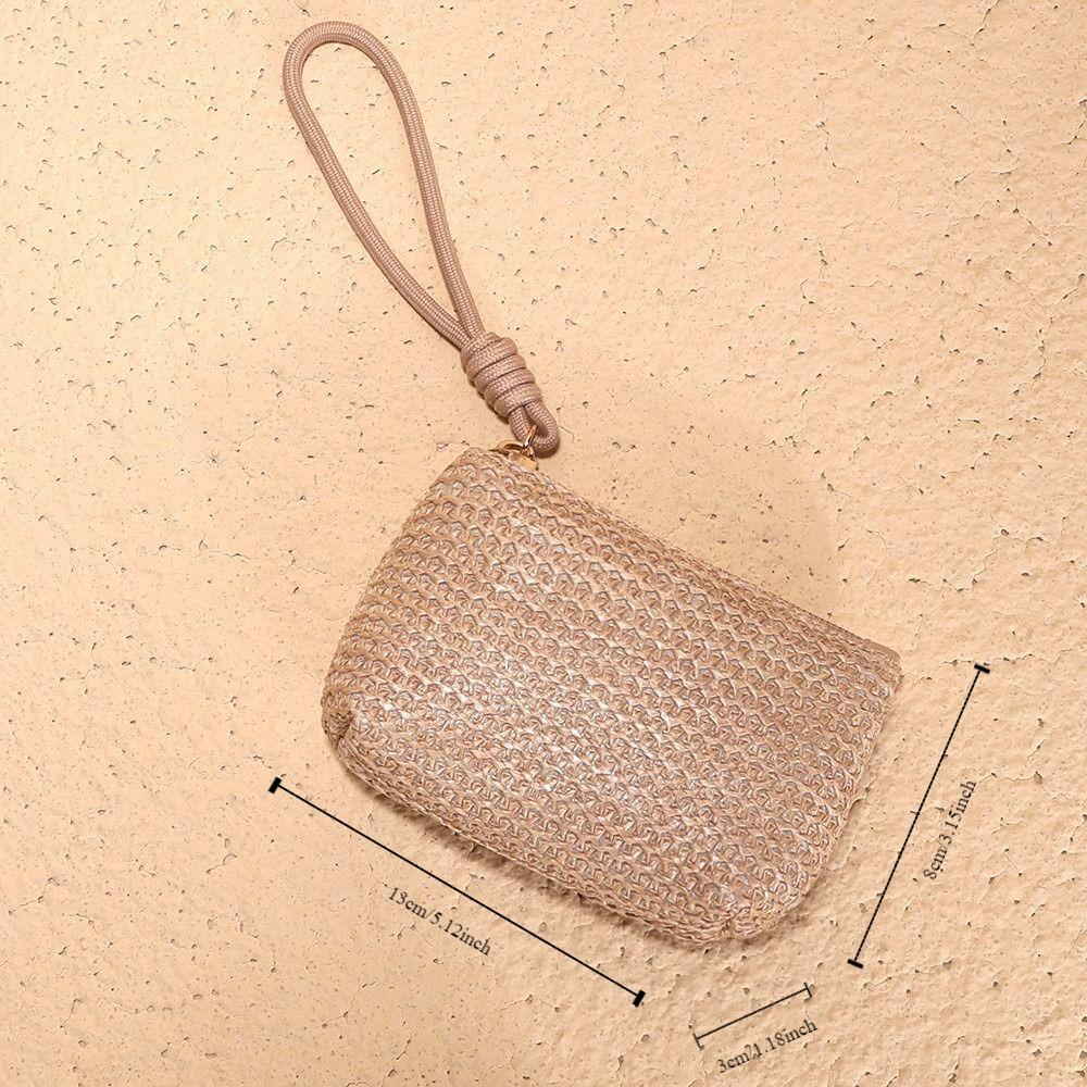 Fashion Women Girls Zipper Change Pouch Women Mini Straw Wallets Coin Purses Card Holder Money Bag