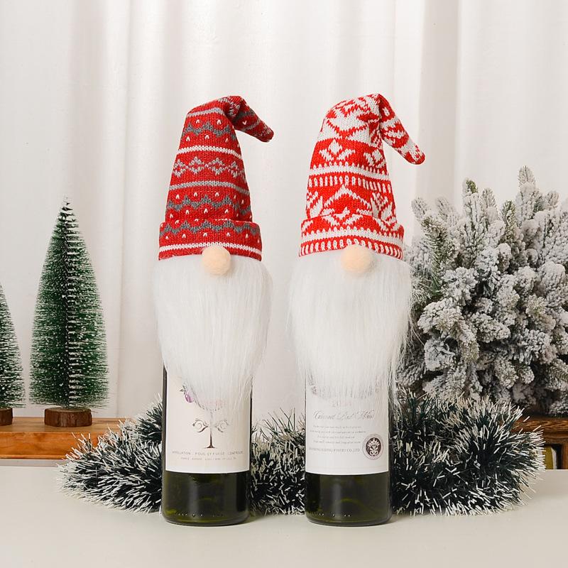 New Christmas Decorations Knitted Hat Forest Old Man Wine Set Faceless Doll Wine Bottle Decorative Wine Cap