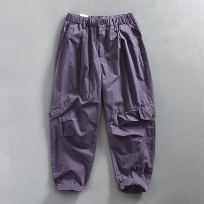Korean Fashion Mens Cargo Pants Spring and Summer Pure Cotton Casual Long Pants Man Tapered Elastic Waist Khaki Pants Youth Trousers