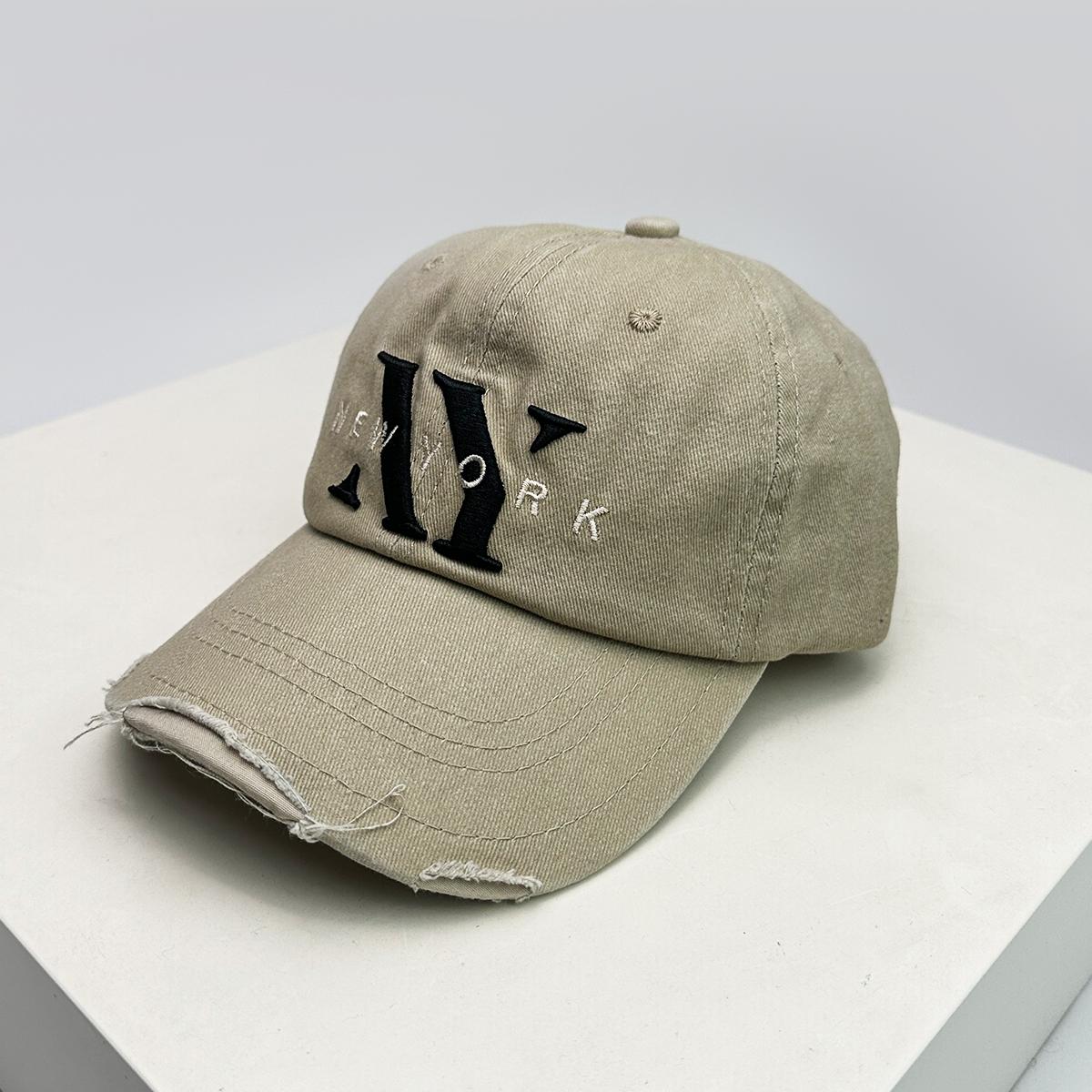 

New Unisex Funny Embroidered Ny Letters Baseball Hats Sunshade Broken Versatile Distress Peaked Caps Fashion Outdoor Color Block 52-60cm