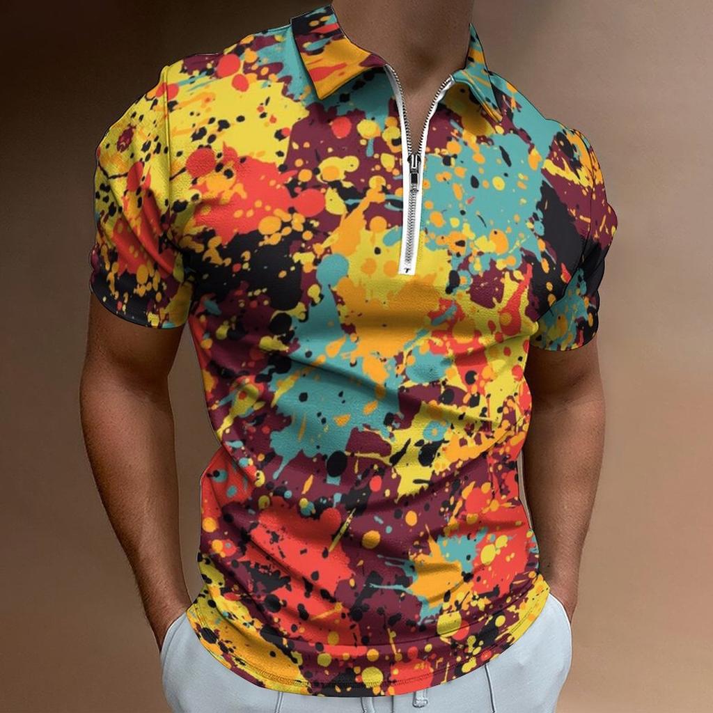 Tropical Flamingo Print Short Sleeve Polo, Casual Summer Top