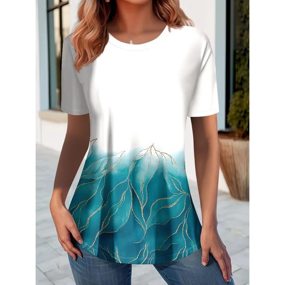 Summer Women's Casual Fashion Creative Casual Daily T-shirt Loose Casual T-shirt 3D Digital Color Printed T-shirt