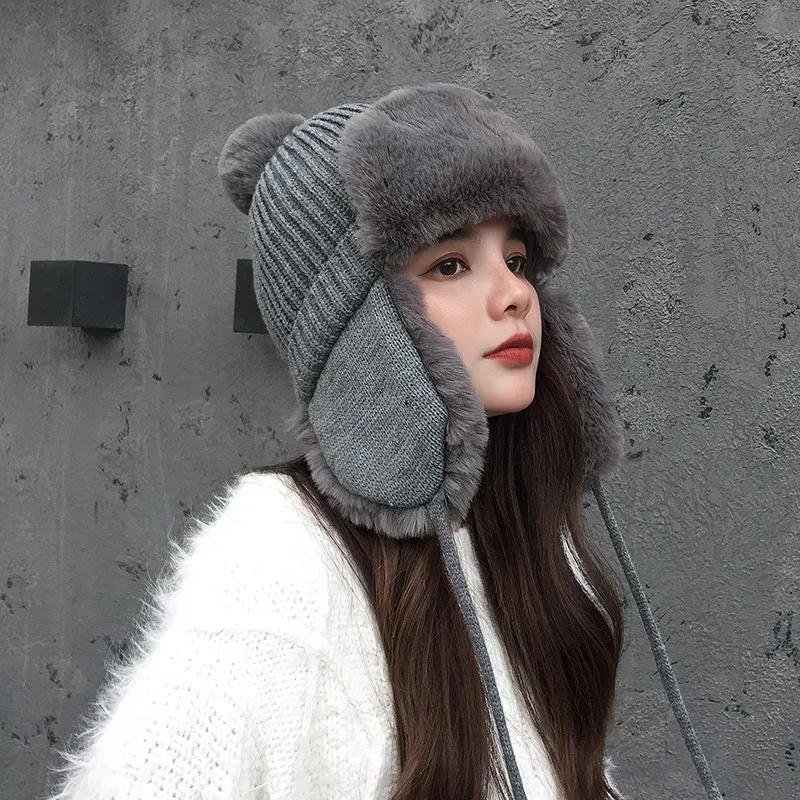 WTEMPO Wollmützen Herbst-Winter-Bombermützen Warme Plüsch-Kaschmir-Strickmützen Schöner Gehörschutz Kältefeste Mützen