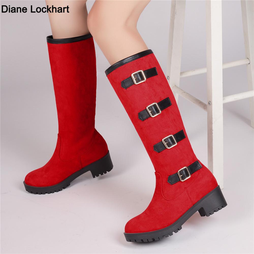 Fashion Women Boots Strap Buckle Knee High Boots Thick Heel Platform Boats Long Autumn Winter Was Thin Jane High Simple Bota Mujer