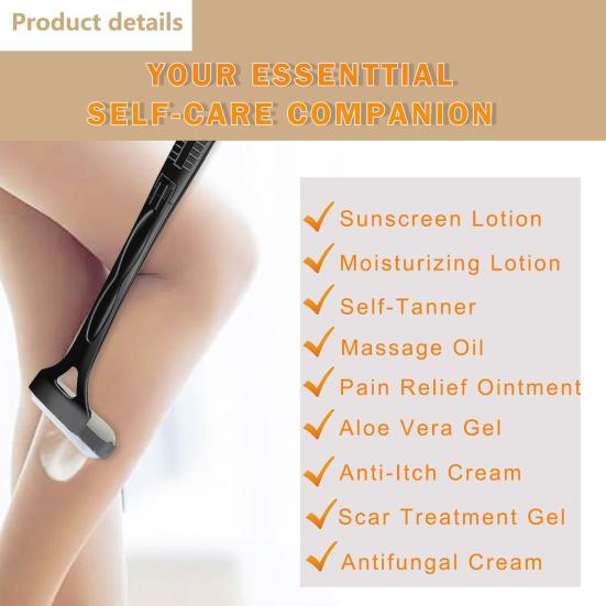 Bear Back Lotion Applicator with Reusable Rollers Foldable Long Handle Smooth Application Lotion Roller