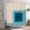 Blue and White Artistic Shower Curtain Set Watercolor Square Design for Bathroom Decor Waterproof Fabric with Hook Rin