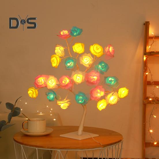 

Лампа в виде розового дерева со съемным основанием, питание от USB, красочная 24 светодиодная подсветка, цветочное дерево, ночник, украшение дома, подарок на день Святого Валентина розовый/белый
