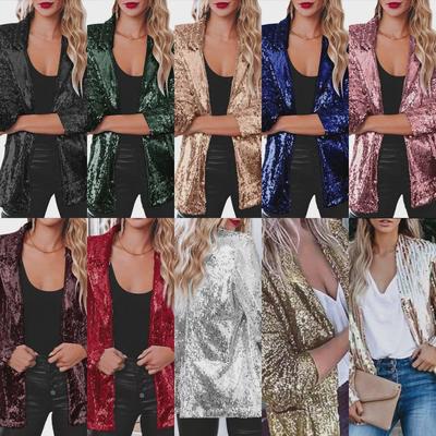 European & American Sequin Lapel Suit Jacket: Casual Long Sleeve Commuter Style