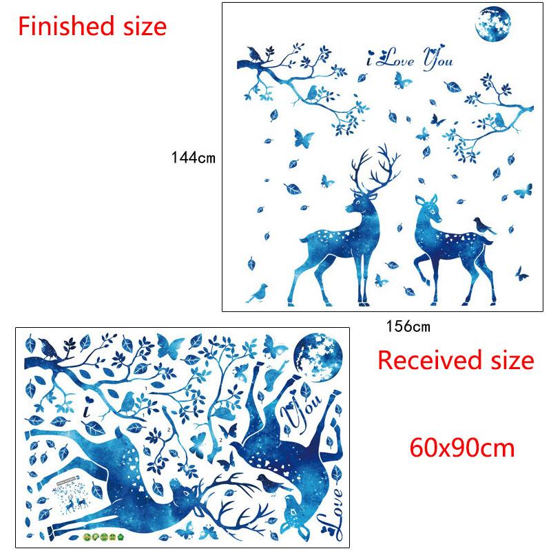 

Blue Deer Wall Sticker Nordic Style Shining Stars Modern Living Room TV Background Bedroom Entrance Home Decor Wall Decal 60x90cm синій
