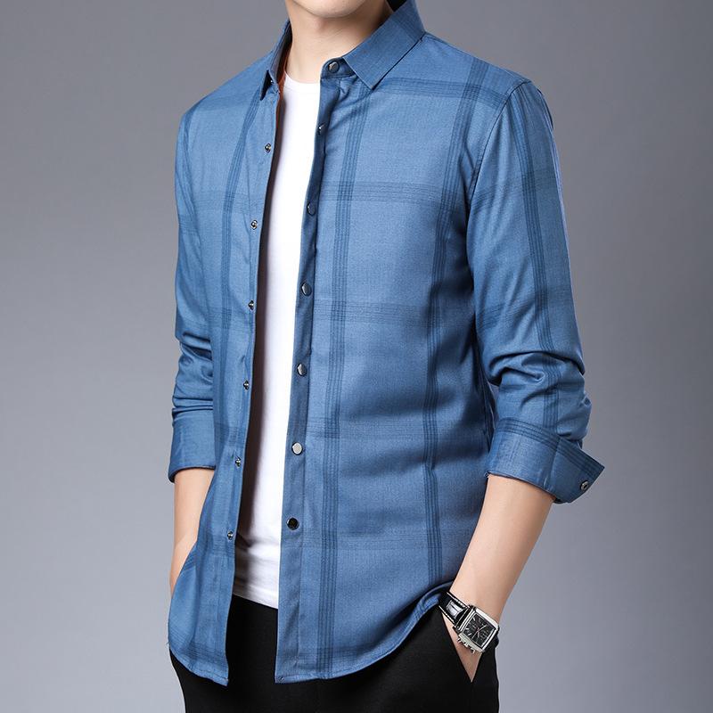 Down Shirt Men's Removable Liner Inch Shirt Men's Winter Middle-aged Men's Casual Thickened Plaid Warm Shirt Trendy