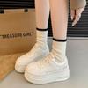 Small Man Increases Height, Platform White Shoes, Women's Autumn New Versatile Casual Muffin Shoes, Single Shoes White and Red