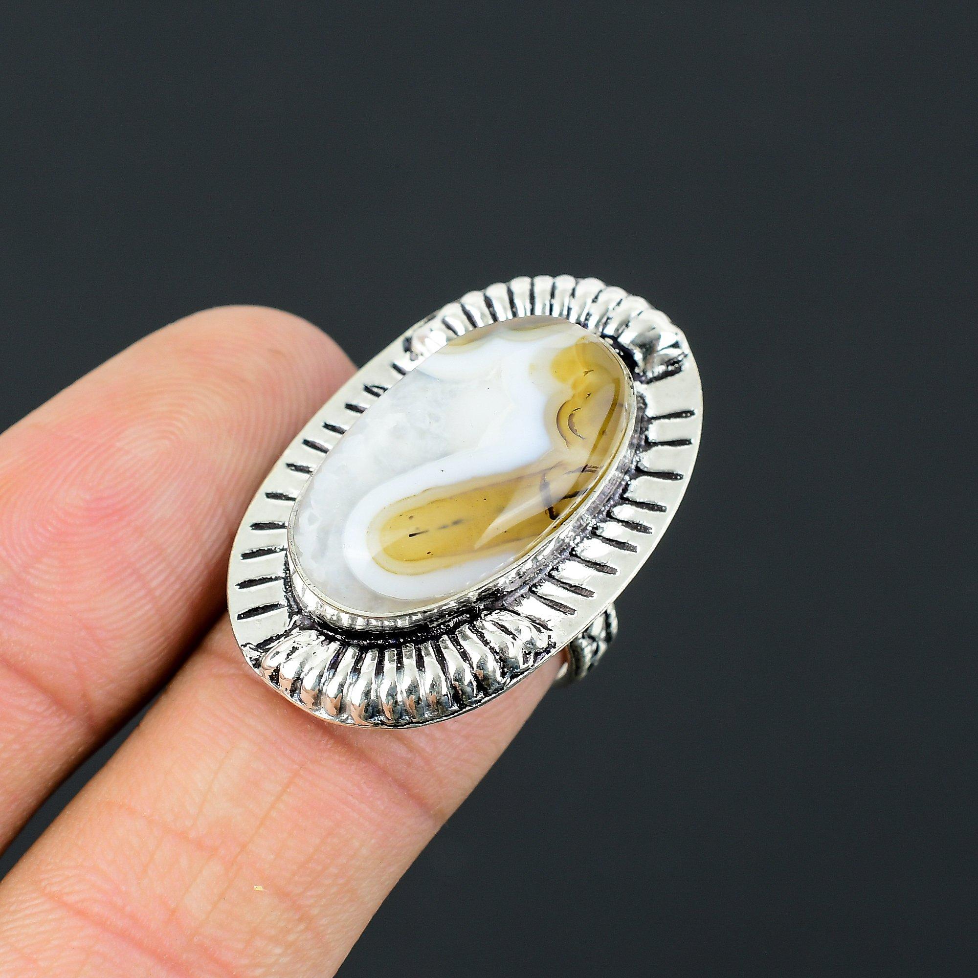 Oval Montana Agate Gemstone 925 Silver Promise Anniversary Unique Ring Size 7 7