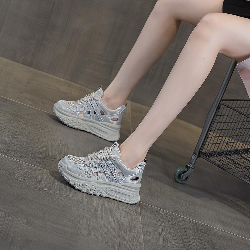 Dad shoes mesh breathable hollow women's 2025 new casual fashion sports explosion thick sole inner height increase women's shoes