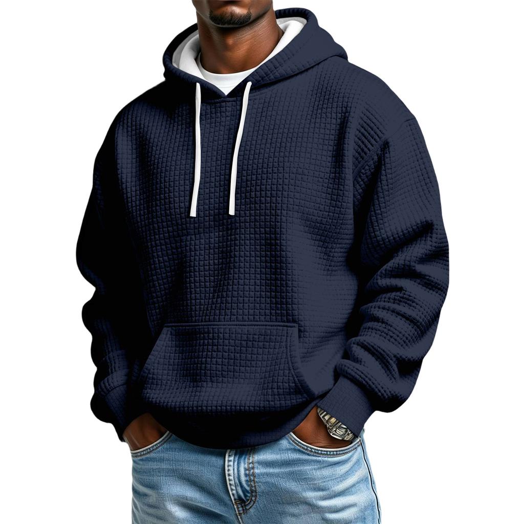 Men's Knit Hooded Sweatshirt Color Casual Winter Pullover