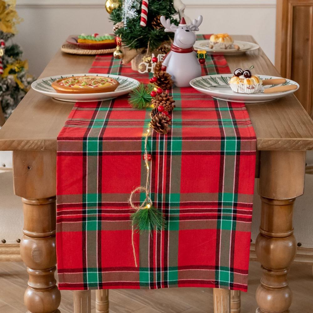 

Різдвяна червона картата скатертина вінтажна фланелева тканина обідня доріжка на стіл довге декоративне покриття 40*120cm