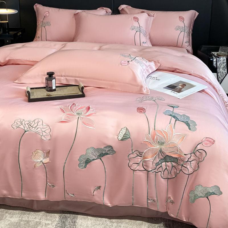 

Високоякісна простирадло з жаккардового шовку з льодового шовку з 4 предметів, сучасний стиль, літня шовкова дихаюча домашня постільна білизна Простирадло + підодіяльник + наволочка Suit&2.2m bed-4pcs