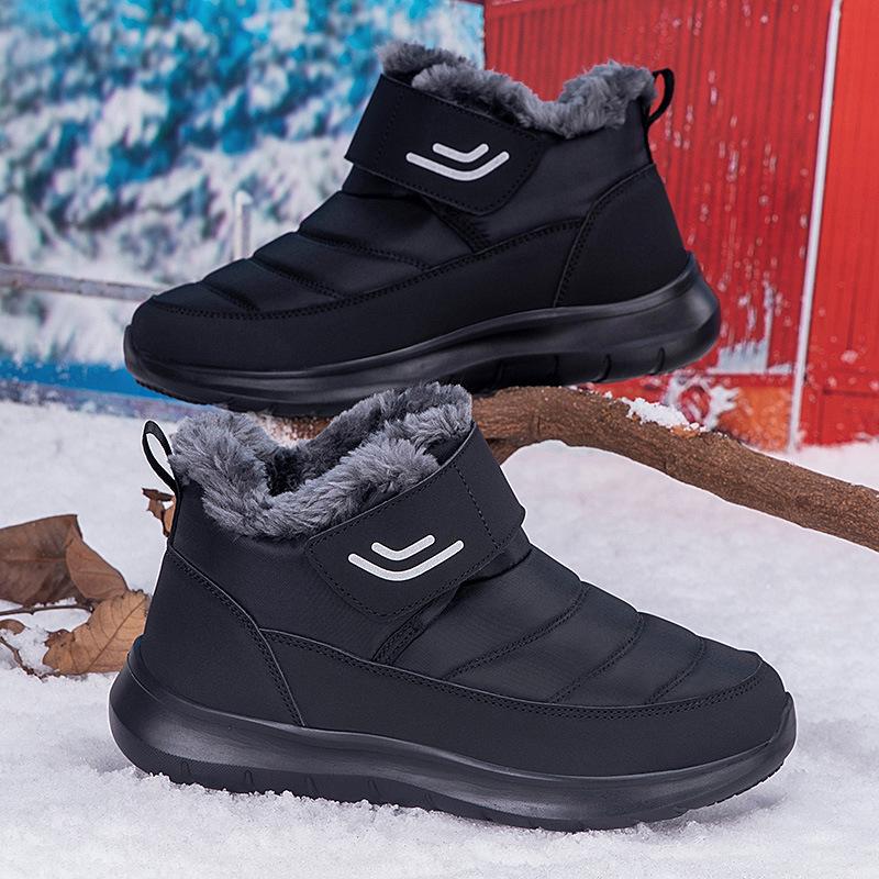 Warm Plush Winter Ankle Boots Men Women Non-slip Outdoor Walking Trekking Booties Hook&loop Cotton Shoes