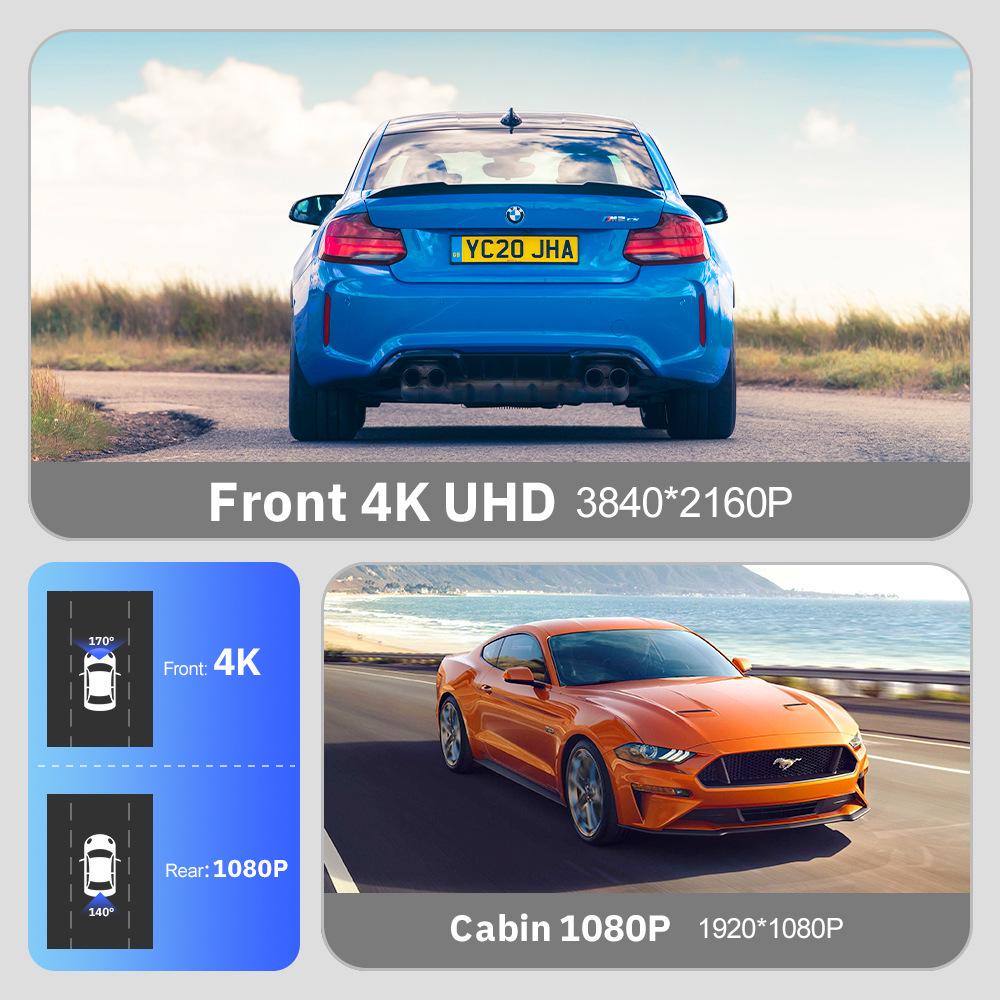 

4K Dual Dash Cam with Night Vision, WiFi, GPS, and 24H Parking Monitoring Standard