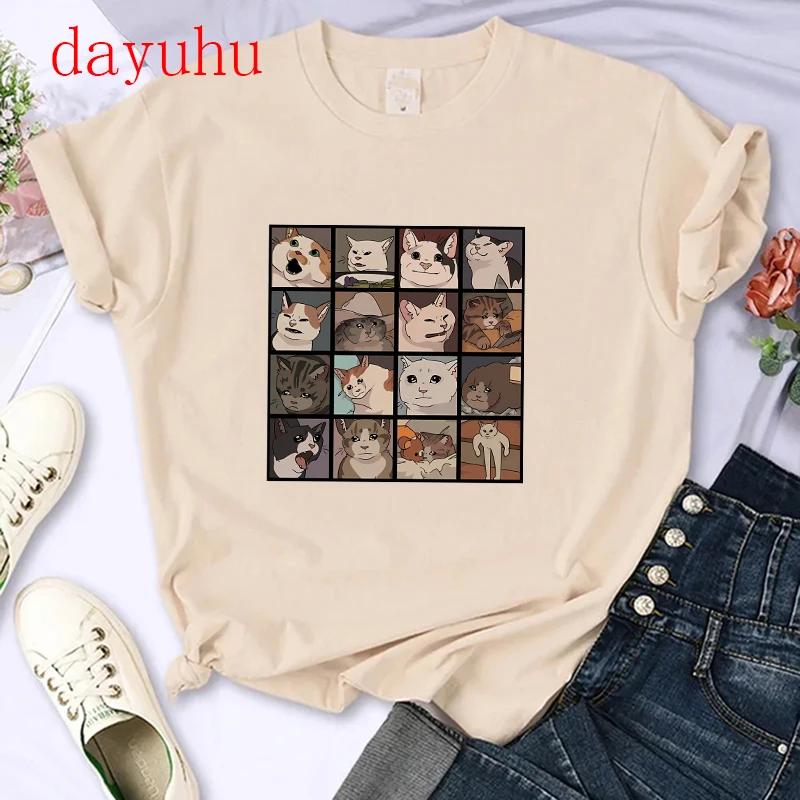 T-shirt Gatto Stile Chinoiserie Divertente Estiva Tendenza Retrò Cartone Animato Gattino Top Maglietta T-shirt Donna Design Amanti Casual Manica Corta