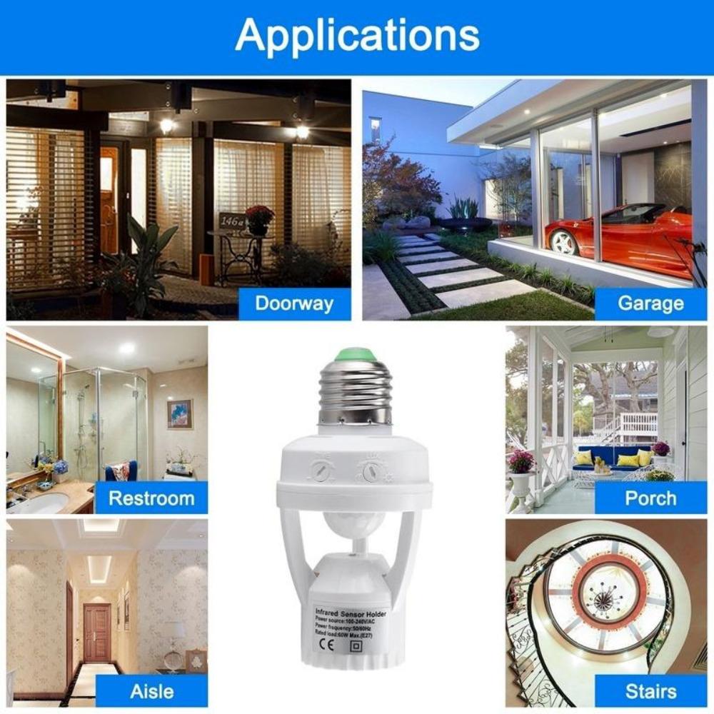 E27 Motion Sensor Light Switch E27 Base Lamp Holder 100-240V Motion Detector With Light Control Smart Switch Socket Adapter