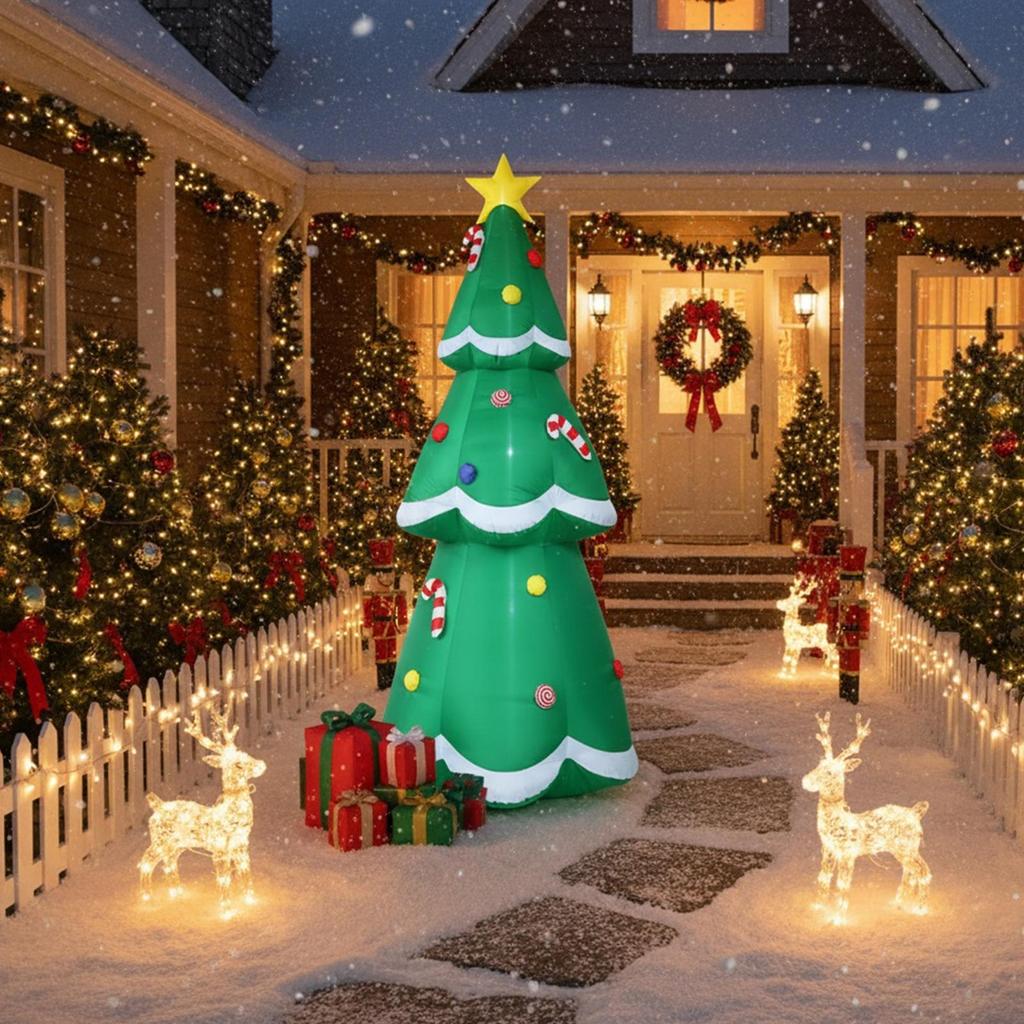 Weihnachts-Blow-Ups 9,8ft Riese mit LEDs Festlicher aufblasbarer Weihnachtsbaum Außendekor für Innen Außen Garten Veranda Terrasse