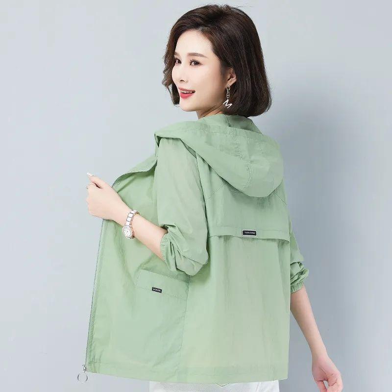 Cappotto Estivo da Donna Taglia Grande Giacca con Cappuccio Larga da Donna Giacca a Vento Top