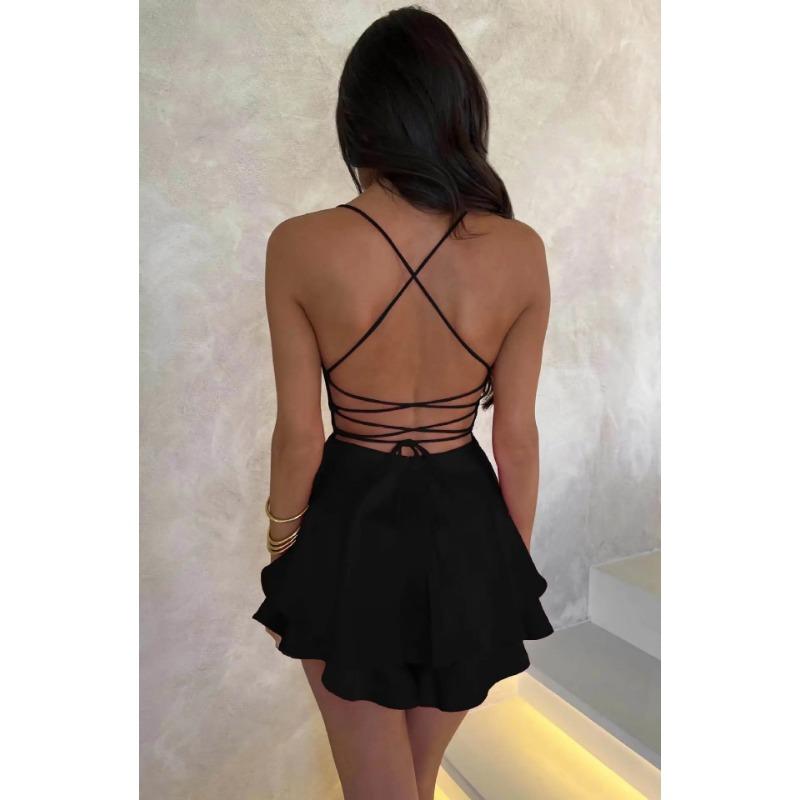 Letní novinka Populární evropský a americký styl Sexy zeštíhlující show Jednobarevné zeštíhlující šaty Krátké dámské