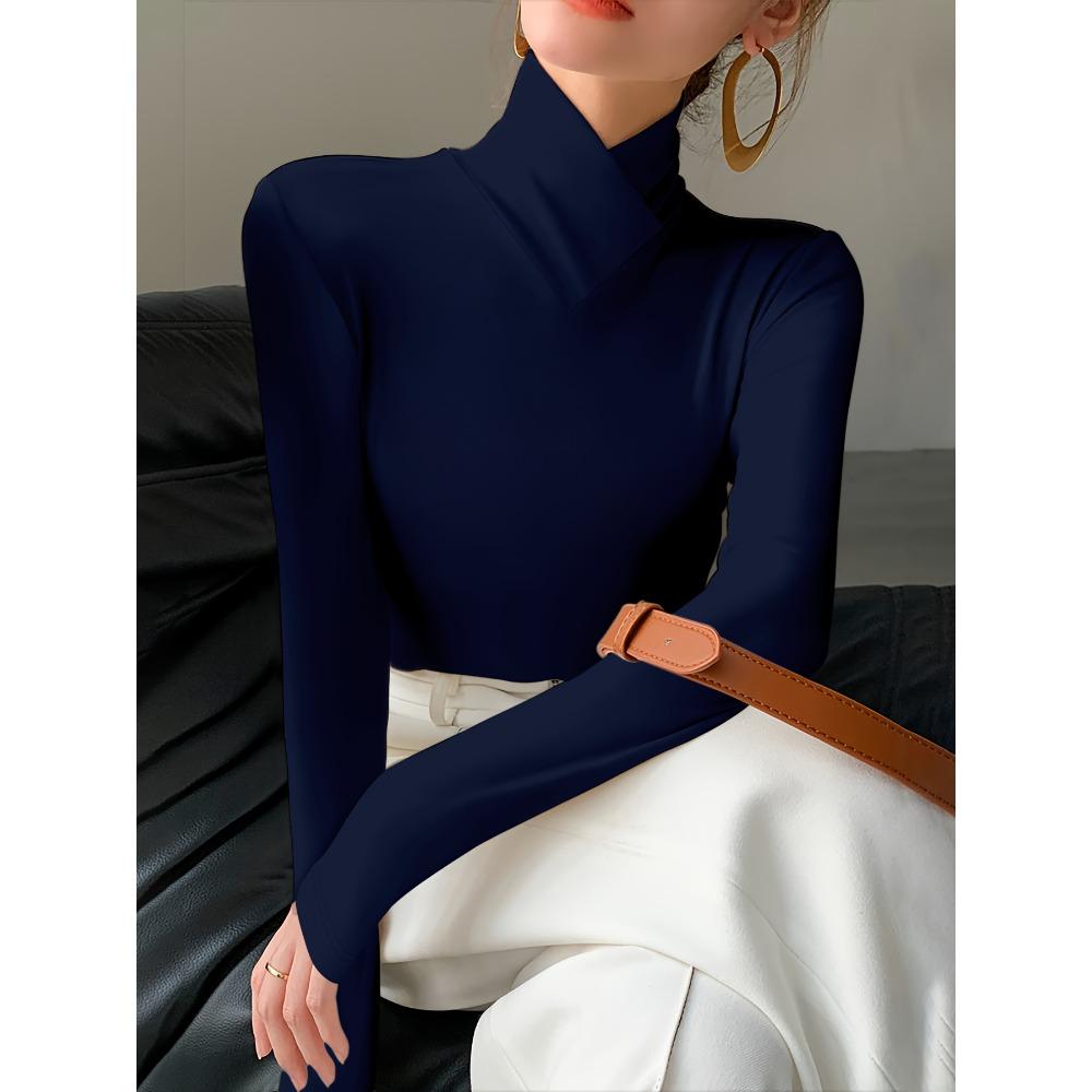 Women's Elegant Purple Long-sleeved T-shirt, Elastic and Comfortable Fit, Casual and Comfortable for All Seasons