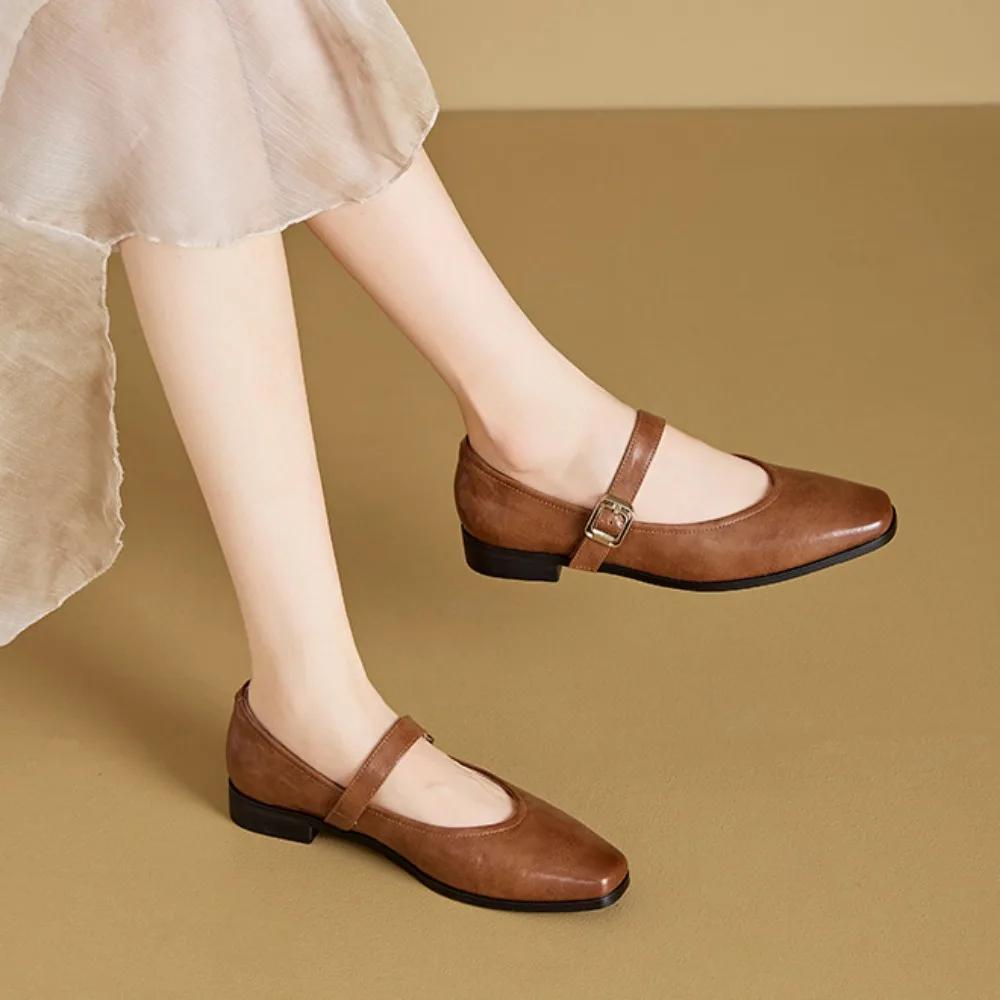 Fashion Mary Jane Women's Shoes Spring Autumn French Casual Shoe Womens Retro Single Buckle with Shallow Mouth Round Toe Low Order Shoes